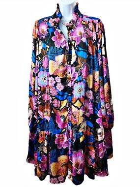 Sugarlips, Kadence Long Sleeve Floral Groover Button Up Mini Dress Boho Party